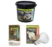 Komodo Tortoise Diet Fruit & Flower 2kg + Straw Terrain 12L + Basking Spot Lamp 100W | Balanced Food, Natural Substrate & Heat Source