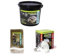 Komodo Tortoise Diet Fruit & Flower 2kg + Straw Terrain 12L + Solar D3 UV Basking Bulb 125W | Balanced Food, Natural Substrate & Heat/UV Lighting