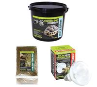 Komodo Tortoise Diet Fruit & Flower 2kg + Straw Terrain 12L + Solar D3 UV Basking Bulb 80W | Balanced Food, Natural Substrate & Heat/UV Lighting