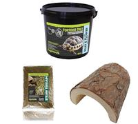 Komodo Tortoise Diet Fruit & Flower 2kg + Straw Terrain 12L + Wooden Hide Large | Complete Nutrition, Natural Bedding & Safe Shelter for Tortoises & Reptiles