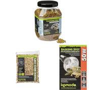 Komodo Tortoise Diet Fruit & Flower 680 g, Beech Chips Substrate 12 L (2.2 kg) & Basking Spot Bulb 50 W - Tortoise Food, Bedding & Heating Kit