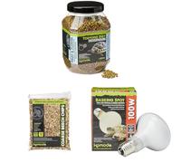 Komodo Tortoise Diet Fruit & Flower 680 g, Beech Chips Substrate 12 L (2.2 kg) & Basking Spot Lamp 100 W - Tortoise Food, Bedding & Heating Kit