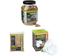 Komodo Tortoise Diet Fruit & Flower 680 g, Beech Chips Substrate 12 L (2.2 kg) & Solar D3 UV Basking Bulb 80 W - Tortoise Food, Bedding & Lighting Kit