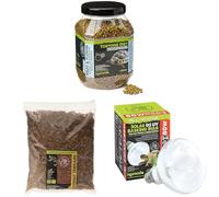 Komodo Tortoise Diet Fruit & Flower 680 g, Coconut Terrain 12 L & Solar D3 UV Basking Bulb 80 W - Tortoise Food, Substrate & Lighting Kit