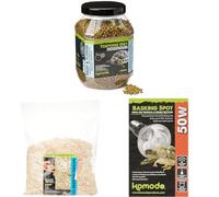 Komodo Tortoise Diet Fruit & Flower 680g + Aspen Bed Terrain 12L + Basking Spot Bulb 50W | Balanced Food, Safe Bedding & Adjustable Heat for Reptiles