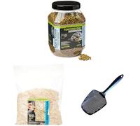Komodo Tortoise Diet Fruit & Flower 680g + Aspen Bed Terrain 12L + Sand Scoop | Balanced Nutrition, Natural Bedding & Easy Cleaning Tool Bundle for Tortoises & Reptiles