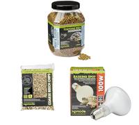 Komodo Tortoise Diet Fruit & Flower 680g + Beech Chips 6L + Basking Spot Lamp 100W | Balanced Food, Natural Substrate & Indoor Heating for Reptile Habitat