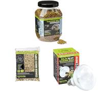 Komodo Tortoise Diet Fruit & Flower 680g + Beech Chips 6L + Solar D3 UV Basking Bulb 80W | Balanced Food, Natural Substrate & Reptile Lighting