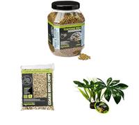 Komodo Tortoise Diet Fruit & Flower 680g + Coarse Beech Chips 6L + Jungle Canopy Plant | Balanced Nutrition, Durable Bedding & Habitat Décor for Tortoises & Reptiles