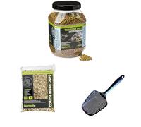 Komodo Tortoise Diet Fruit & Flower 680g + Coarse Beech Chips 6L + Sand Scoop | Balanced Nutrition, Durable Bedding & Easy Cleaning Tool for Tortoises & Reptiles