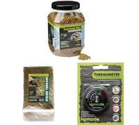 Komodo Tortoise Diet Fruit & Flower 680g + Straw Terrain 12L + Analog Thermometer | Balanced Food, Natural Bedding & Temperature Monitoring for Reptiles