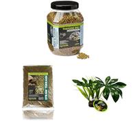 Komodo Tortoise Diet Fruit & Flower 680g + Straw Terrain 12L + Jungle Canopy Plant | Balanced Food, Natural Substrate & Realistic Habitat Décor for Tortoises & Reptiles