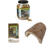 Komodo Tortoise Diet Fruit & Flower 680g + Straw Terrain 12L + Large Wooden Hide | Balanced Nutrition, Natural Bedding & Safe Shelter Bundle for Tortoises & Reptile Habitats