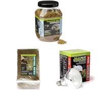 Komodo Tortoise Diet Fruit & Flower 680g + Straw Terrain 12L + Solar D3 UV Basking Bulb 125W | Balanced Food, Natural Bedding & UV Lighting for Reptiles