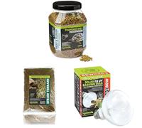 Komodo Tortoise Diet Fruit & Flower 680g + Straw Terrain 12L + Solar D3 UV Basking Bulb 80W | Balanced Food, Natural Bedding & Lighting for Reptiles