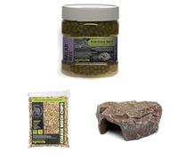 Komodo Tortoise Diet Salad Mix 680g + Coarse Beech Chips 12L + Brown Rock Den Large | Balanced Nutrition, Durable Bedding & Natural Hideout for Tortoises & Reptiles