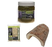 Komodo Tortoise Diet Salad Mix 680g + Coarse Beech Chips 6L + Large Wooden Hide | Balanced Nutrition, Durable Bedding & Safe Shelter for Tortoises & Reptiles