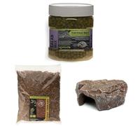 Komodo Tortoise Diet Salad Mix 680g + Coconut Terrain 12L + Brown Rock Den Large | Balanced Nutrition, Natural Bedding & Safe Hideout for Tortoises & Reptiles