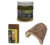 Komodo Tortoise Diet Salad Mix 680g + Tropical Terrain Brick + Wooden Hide Large | Balanced Nutrition, Natural Substrate & Safe Shelter for Tortoises & Reptiles