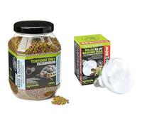 Komodo Tortoise Nutrition & Lighting Bundle - Complete Holistic Tortoise Diet Fruit & Flower 680g + Solar D3 UV Basking Bulb 80W, Heat & Light for Reptile Habitats