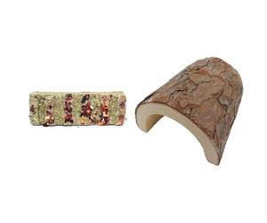 Komodo Tortoise Treat & Habitat Bundle - Vegetable Snack Bar High Fibre Protein-Rich Complementary Diet + Large Wooden Hide (47g), Natural Shelter for Reptiles