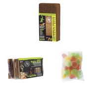 Komodo Tropical Terrain Compact Brick, Flexi Stix Small 240g & Jelly Pots Fruit Mix 30 Pack - Natural Substrate, Flexible Décor & Nutritious Treat Set for Reptiles and Invertebrates