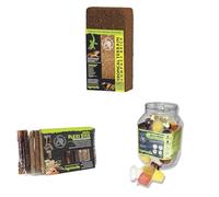 Komodo Tropical Terrain Compact Brick, Flexi Stix Small 240g & Jelly Pots Mixed Flavours 30 Pack - Natural Substrate, Flexible Décor & Nutritious Treat Set for Reptiles and Invertebrates