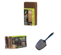 Komodo Tropical Terrain Compact Brick, Flexi Stix Small 240g & Sand Scoop 6g - Natural Substrate, Flexible Décor & Cleaning Tool Set for Reptile and Amphibian Habitats