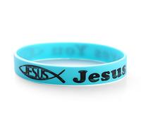 Komonee 1 x Jesus Loves You Blue Christian Silicone Wristband Rubber Band Bracelet Adult Teen Unisex