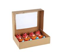 Komonee 100 x Cupcake Boxes Kraft Brown Holds 12 Single Fairy Cake With Clear Window Cardboard Packaging Box Baking Kids Muffins Cookies Weddings