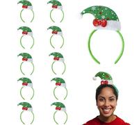 Komonee 12 x Christmas Headbands Green Elf Hat Antlers - Cute Xmas Dress Up Head Decoration, One Size Accessory for Men Women Adult Kids, Perfect Holiday Festive Party Costume