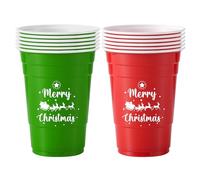 Komonee 12 x Christmas Red and Green Cups 16oz 500ml Wide Rimmed Disposable American Xmas Party Cups USA Adult Novelty Plastic Glass Design 1