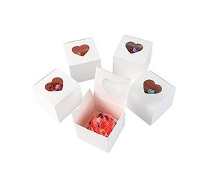 Komonee 12 x Cupcake Boxes Individual White Heart Shape Clear Window Single Fairy Cup Cake Cardboard Packaging Box Baking Kids Muffins Cookies Brownies Christmas Bake Weddings