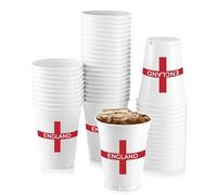 Komonee 12 x England White Cups 500ml (16oz) - Wide Rimmed Disposable Plastic Glasses for World Cup, Football, Euros, Rugby, Parties & Adult Novelty