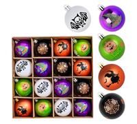 Komonee 16 x Christmas Baubles Gothic - Dark Holiday Tree Ornaments for Nightmare Before Haunted House, Halloween Spooky Xmas Party Decorations