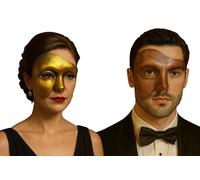 Komonee 2 x Half Face Halloween Bronze Gold Mask Phantom Of the Opera Costume Adult Outfit Venetian Carnival Masquerade Party Fancy Dress Cosplay For Men Women