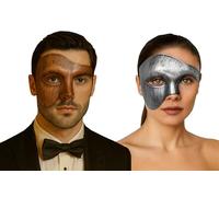 Komonee 2 x Half Face Halloween Bronze Silver Mask Phantom Of the Opera Costume Adult Outfit Venetian Carnival Masquerade Party Fancy Dress Cosplay For Men Women