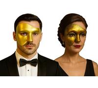Komonee 2 x Half Face Halloween Gold Matte Gold Mask Phantom Of the Opera Costume Adult Outfit Venetian Carnival Masquerade Party Fancy Dress Cosplay For Men Women
