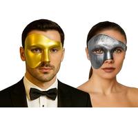 Komonee 2 x Half Face Halloween Matte Gold Silver Mask Phantom Of the Opera Costume Adult Outfit Venetian Carnival Masquerade Party Fancy Dress Cosplay For Men Women