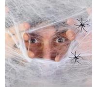 Komonee 2 x Spiderweb Halloween Stretchy Fake Cob Web and Spiders Indoor Outdoor Garden Haunted House Decoration White