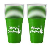 Komonee 24 x Christmas Green Cups 16oz 500ml Wide Rimmed Disposable American Xmas Party Cups USA Adult Novelty Plastic Glass Design 3