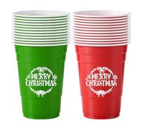 Komonee 24 x Christmas Red and Green Cups 16oz 500ml Wide Rimmed Disposable American Xmas Party Cups USA Adult Novelty Plastic Glass Design 2