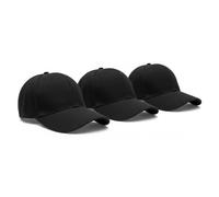 Komonee 3 x Classic Black Baseball Cap for Men & Women - Adjustable Plain 6 Panel Casual Sport Golf Dad Sun Hat