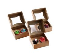 Komonee 3 x Cupcake Double Duo Boxes Kraft Brown Holds 2 Single Fairy Cake With Clear Window Cardboard Packaging Double Duo Box Baking Kids Muffins Cookies Pies Weddings