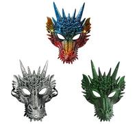 Komonee 3 x Dragon Mask Adult Halloween Drake Lizard Costume Party Unisex Fancy Dress Outfit