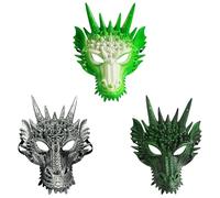 Komonee 3 x Dragon Mask Halloween Adult Drake Lizard Costume Party Game Unisex Fancy Dress Up Outfit Dungeons Thrones
