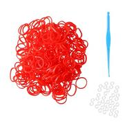 Komonee 300 Red Loom Bands Refill Pack with Hook Tool and Clips for Kids DIY Friendship Bracelet Jewellery Making Creative Art Craft Kit Childrens Activity Games for Fun Party Projects