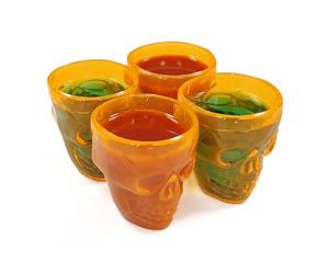 Komonee 4 x Halloween Trick Or Treat Skull Shot Drinking Game Glasses Plastic Orange Party Novelty Spooky Fun