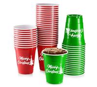 Komonee 48 x Christmas Red and Green Cups 16oz 500ml Wide Rimmed Disposable American Xmas Party Cups USA Adult Novelty Plastic Glass Design 3
