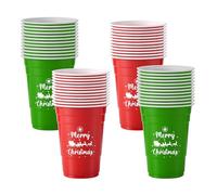 Komonee 48 x Christmas Red and Green Cups 16oz 500ml Wide Rimmed Disposable American Xmas Party Cups USA Adult Novelty Plastic Glass Design 1